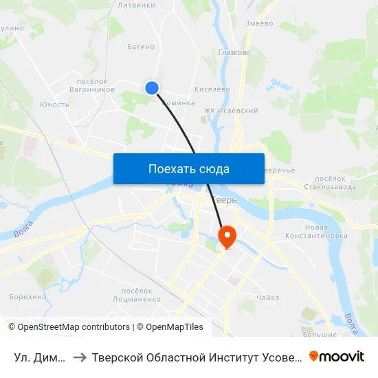 Ул. Димитрова to Тверской Областной Институт Усовершенствования Учите map