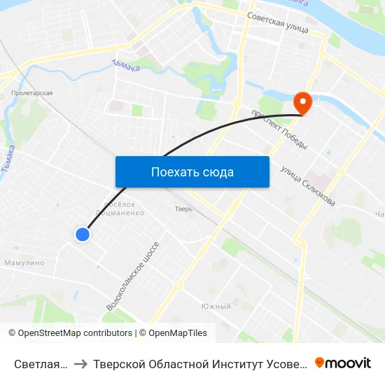 Светлая Улица to Тверской Областной Институт Усовершенствования Учите map