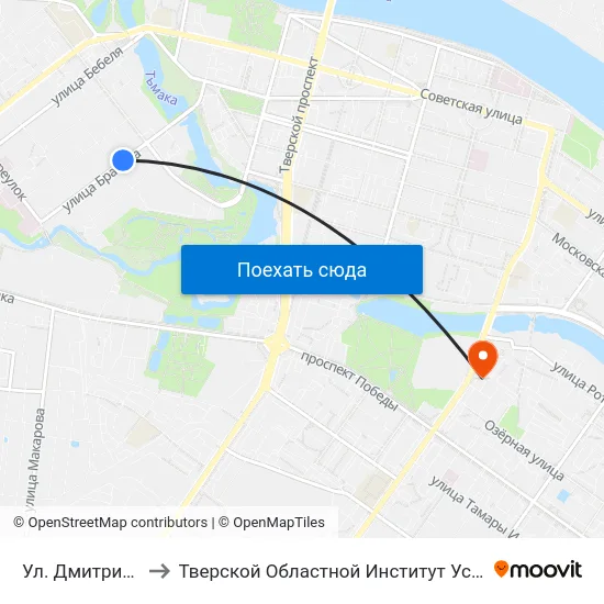 Ул. Дмитрия Донского to Тверской Областной Институт Усовершенствования Учите map