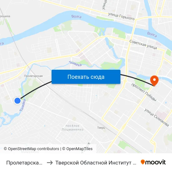 Пролетарская Набережная to Тверской Областной Институт Усовершенствования Учите map