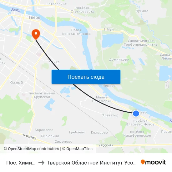 Пос. Химинститута to Тверской Областной Институт Усовершенствования Учите map