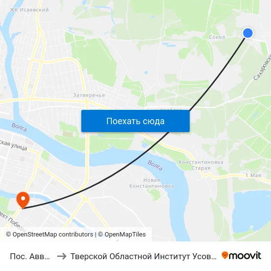 Пос. Аввакумово to Тверской Областной Институт Усовершенствования Учите map