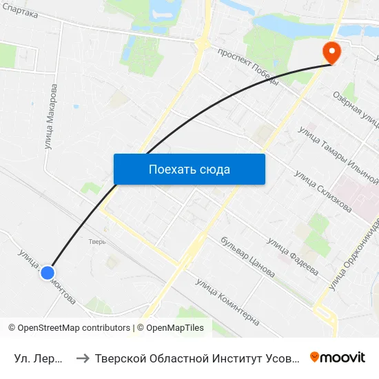 Ул. Лермонтова to Тверской Областной Институт Усовершенствования Учите map