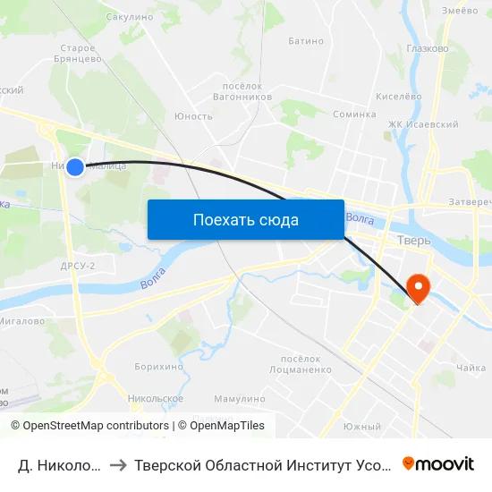 Д. Николо- Малица to Тверской Областной Институт Усовершенствования Учите map