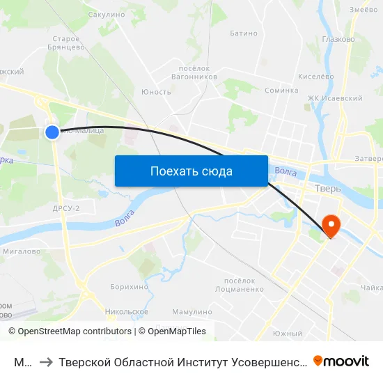 М-10 to Тверской Областной Институт Усовершенствования Учите map