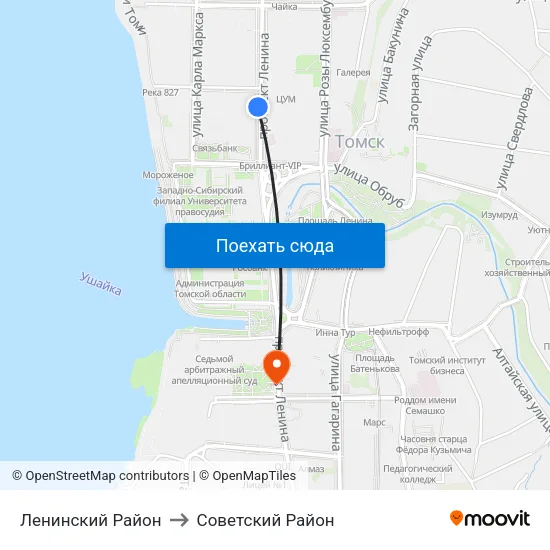 Ленинский Район to Советский Район map
