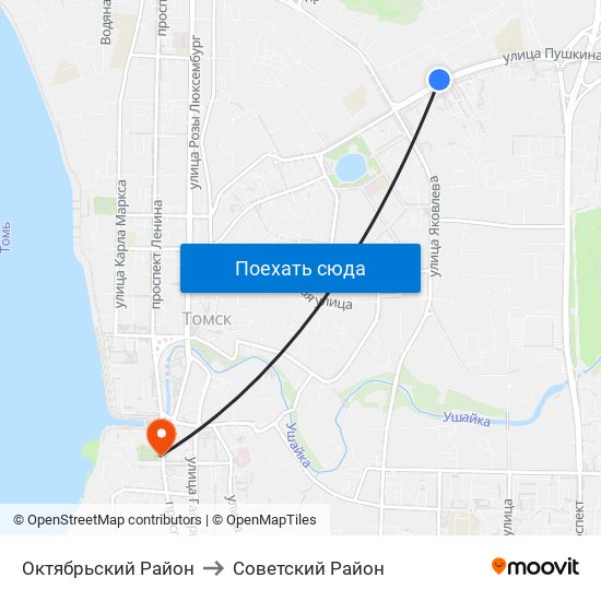 Октябрьский Район to Советский Район map