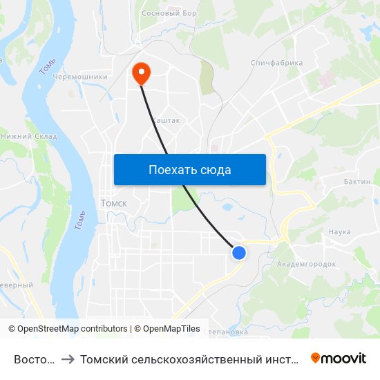 Восточная to Томский сельскохозяйственный институт, филиал НГАУ map