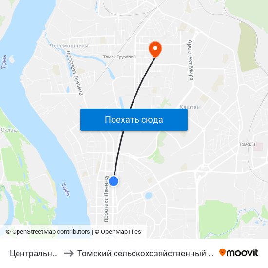 Центральный Рынок to Томский сельскохозяйственный институт, филиал НГАУ map