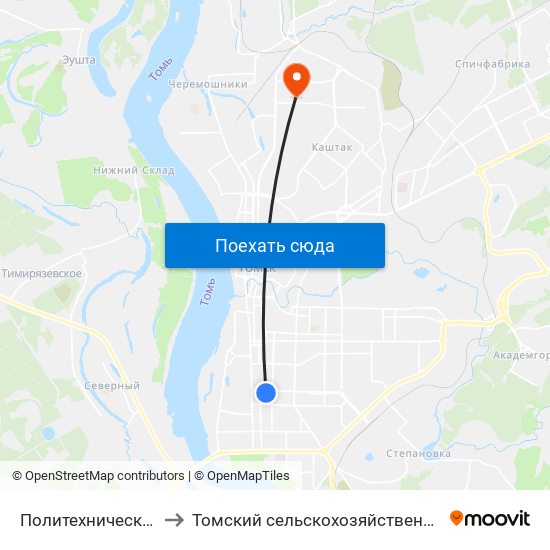 Политехнический Университет to Томский сельскохозяйственный институт, филиал НГАУ map