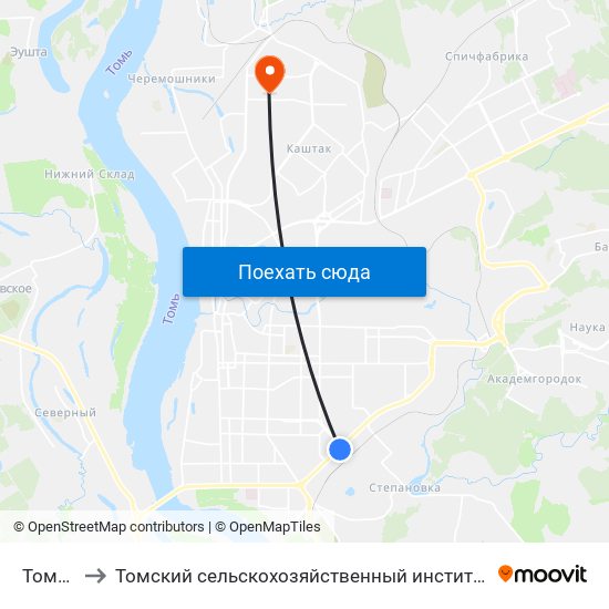 Томск-1 to Томский сельскохозяйственный институт, филиал НГАУ map