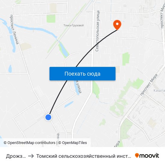 Дрожзавод to Томский сельскохозяйственный институт, филиал НГАУ map