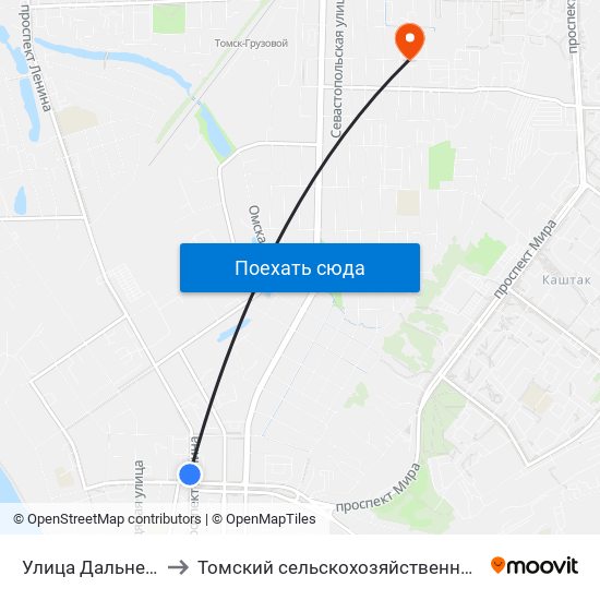 Улица Дальне-Ключевская to Томский сельскохозяйственный институт, филиал НГАУ map