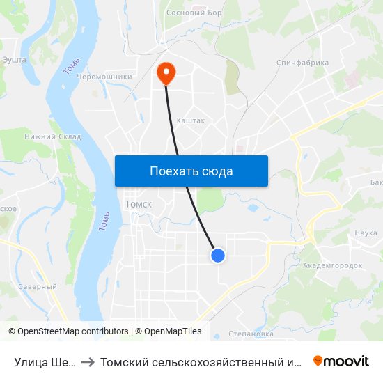 Улица Шевченко to Томский сельскохозяйственный институт, филиал НГАУ map