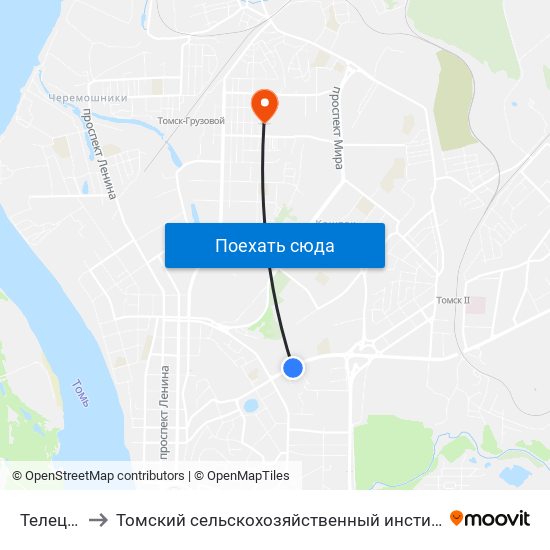 Телецентр to Томский сельскохозяйственный институт, филиал НГАУ map