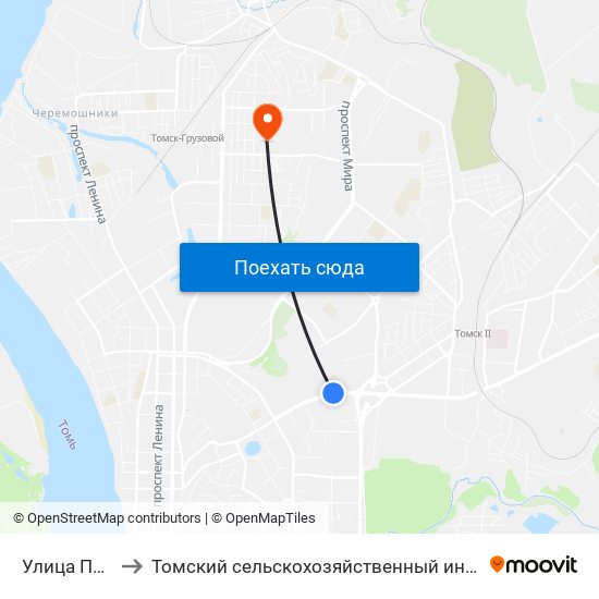 Улица Пушкина to Томский сельскохозяйственный институт, филиал НГАУ map