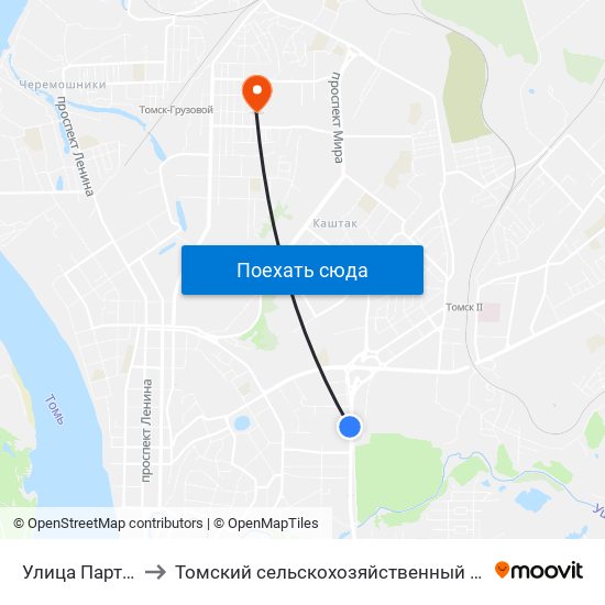 Улица Партизанская to Томский сельскохозяйственный институт, филиал НГАУ map