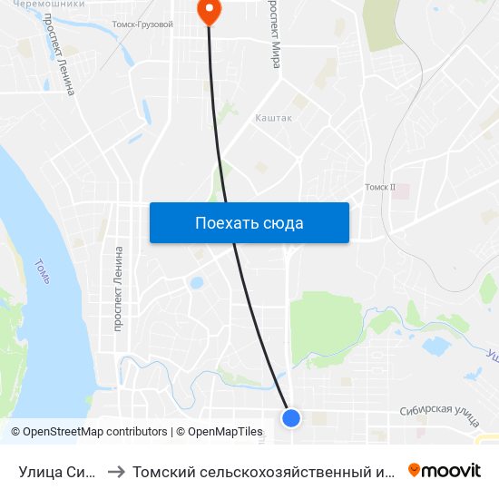 Улица Сибирская to Томский сельскохозяйственный институт, филиал НГАУ map