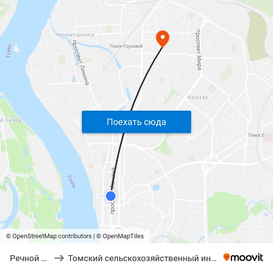 Речной Вокзал to Томский сельскохозяйственный институт, филиал НГАУ map