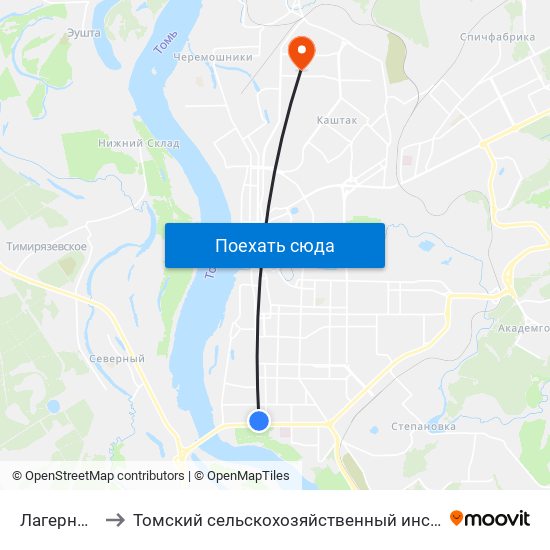 Лагерный Сад to Томский сельскохозяйственный институт, филиал НГАУ map