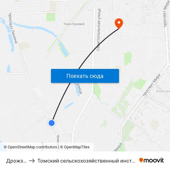 Дрожзавод to Томский сельскохозяйственный институт, филиал НГАУ map