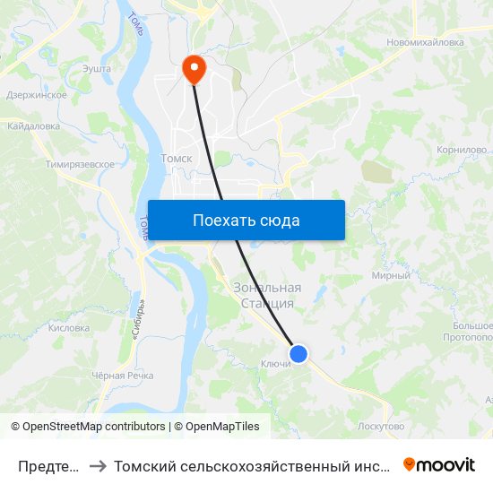 Предтеченск to Томский сельскохозяйственный институт, филиал НГАУ map