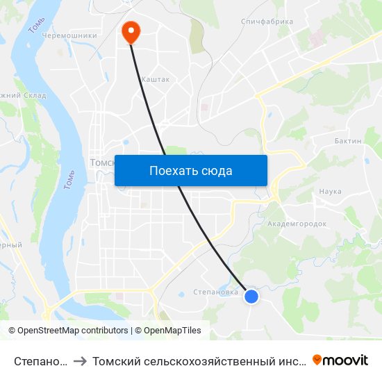 Степановский to Томский сельскохозяйственный институт, филиал НГАУ map