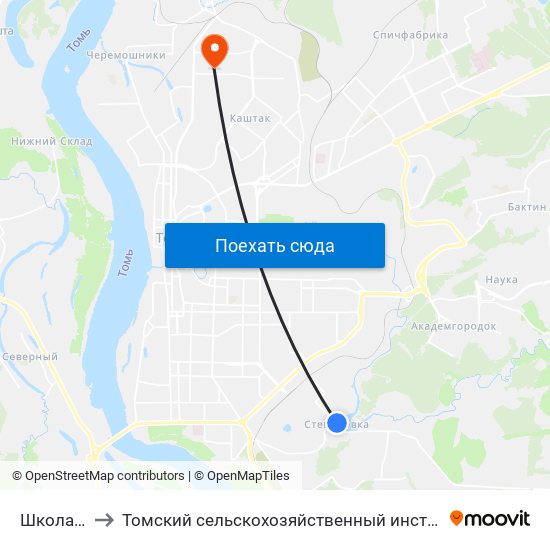 Школа №35 to Томский сельскохозяйственный институт, филиал НГАУ map