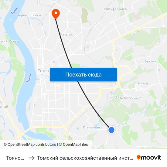 Тояновская to Томский сельскохозяйственный институт, филиал НГАУ map