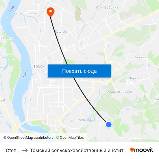 Степная to Томский сельскохозяйственный институт, филиал НГАУ map