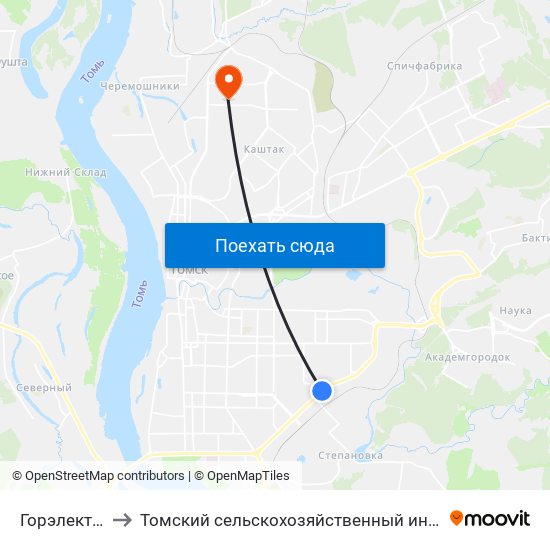 Горэлектросети to Томский сельскохозяйственный институт, филиал НГАУ map