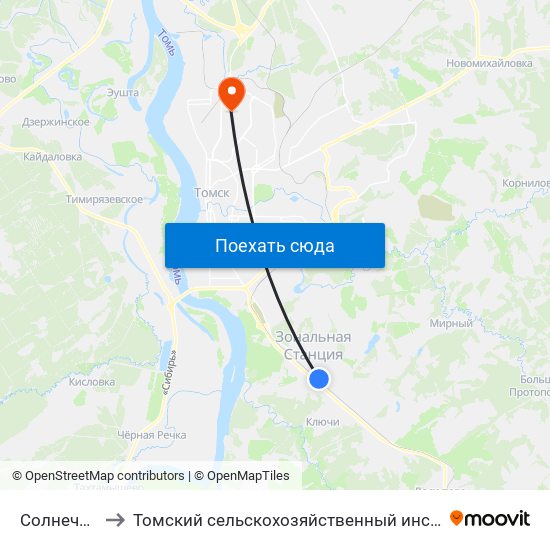 Солнечная Ул. to Томский сельскохозяйственный институт, филиал НГАУ map