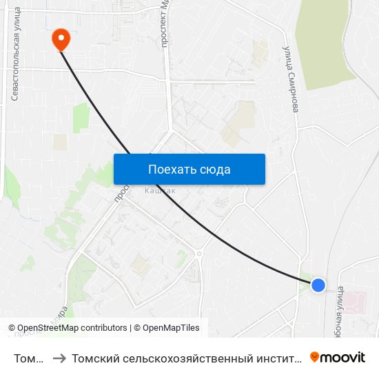 Томск-2 to Томский сельскохозяйственный институт, филиал НГАУ map