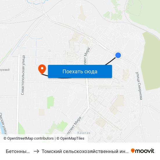 Бетонный Завод to Томский сельскохозяйственный институт, филиал НГАУ map