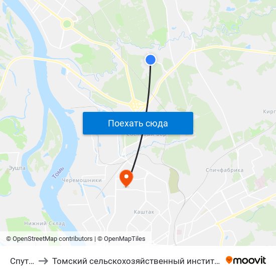 Спутник to Томский сельскохозяйственный институт, филиал НГАУ map