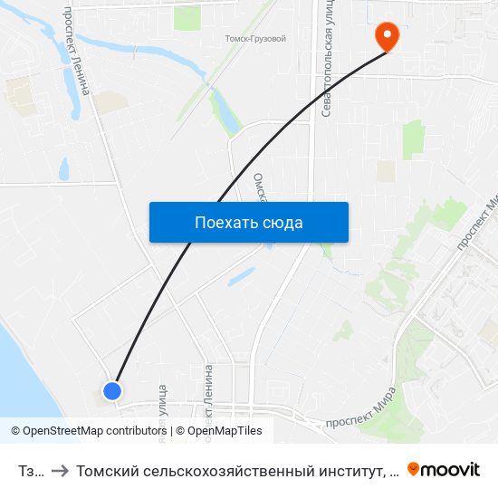 Тзиа to Томский сельскохозяйственный институт, филиал НГАУ map