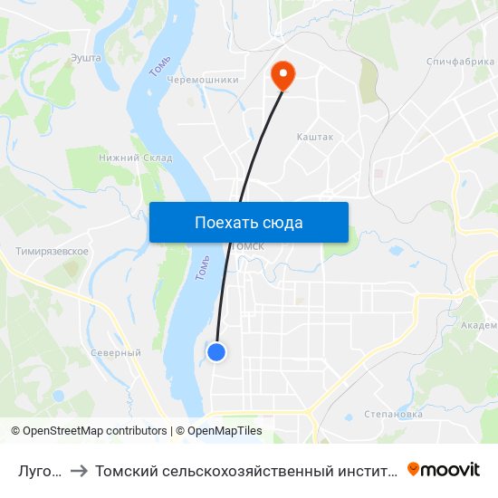 Луговой to Томский сельскохозяйственный институт, филиал НГАУ map