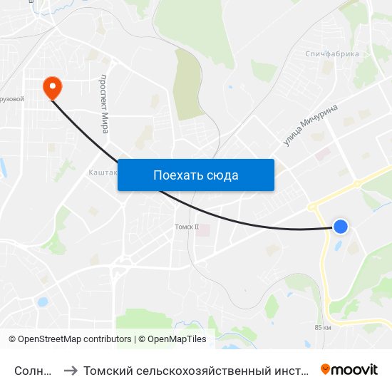 Солнышко to Томский сельскохозяйственный институт, филиал НГАУ map