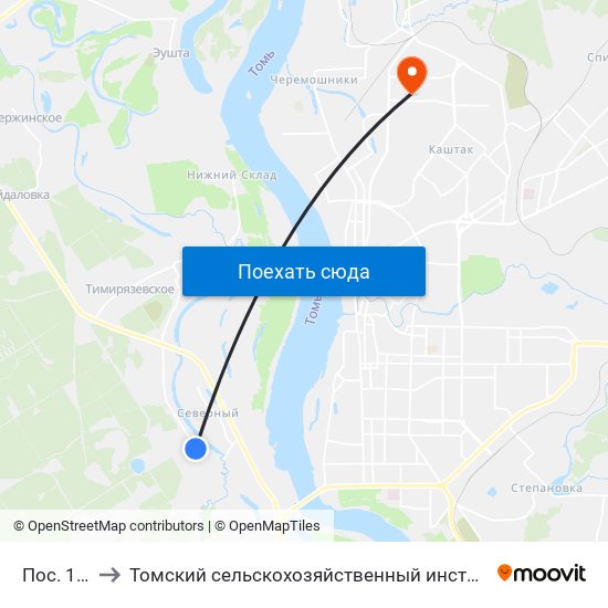 Пос. 105-Й to Томский сельскохозяйственный институт, филиал НГАУ map