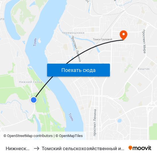 Нижнескладской to Томский сельскохозяйственный институт, филиал НГАУ map