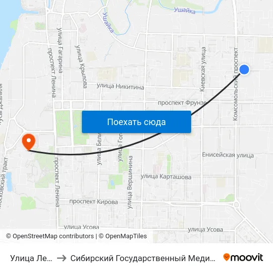Улица Лебедева to Сибирский Государственный Медицинский Университет map