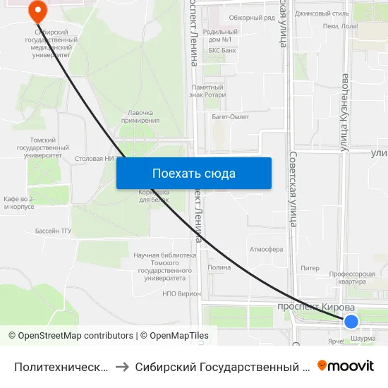 Политехнический Университет to Сибирский Государственный Медицинский Университет map
