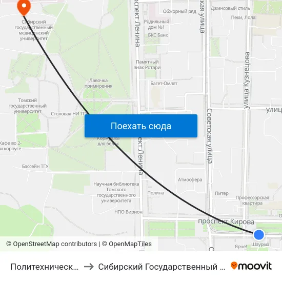 Политехнический Университет to Сибирский Государственный Медицинский Университет map