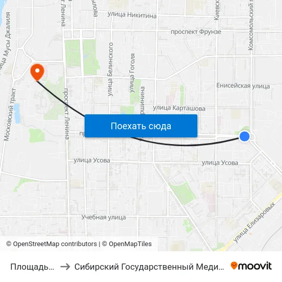 Площадь Кирова to Сибирский Государственный Медицинский Университет map