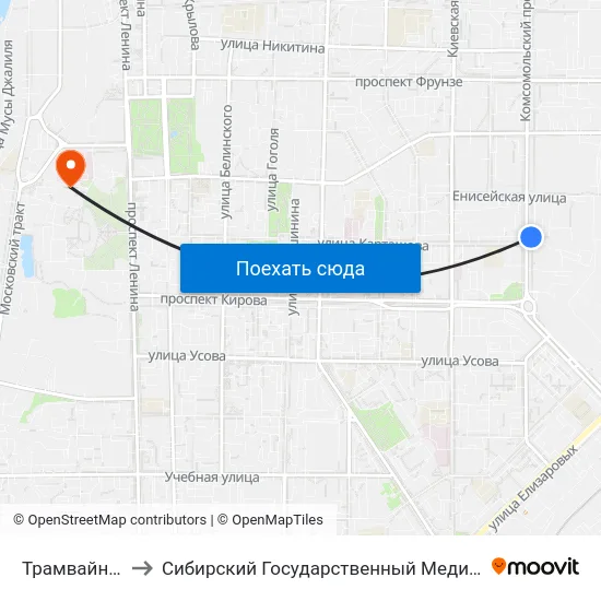 Трамвайное Депо to Сибирский Государственный Медицинский Университет map