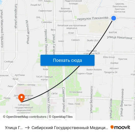 Улица Гоголя to Сибирский Государственный Медицинский Университет map