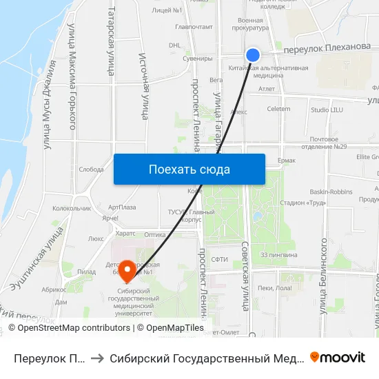 Переулок Плеханова to Сибирский Государственный Медицинский Университет map