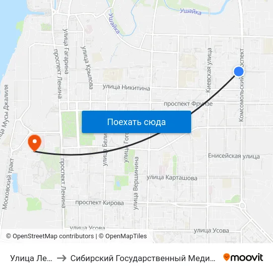 Улица Лебедева to Сибирский Государственный Медицинский Университет map