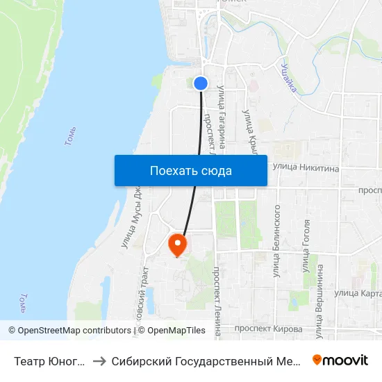 Театр Юного Зрителя to Сибирский Государственный Медицинский Университет map