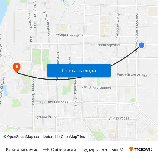 Комсомольский Проспект to Сибирский Государственный Медицинский Университет map